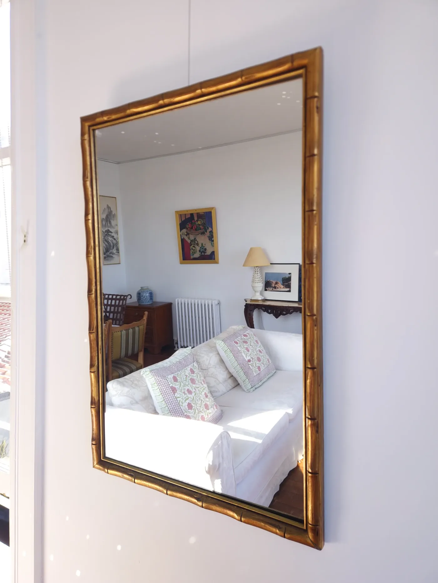 Giltwood bamboo-form mirror