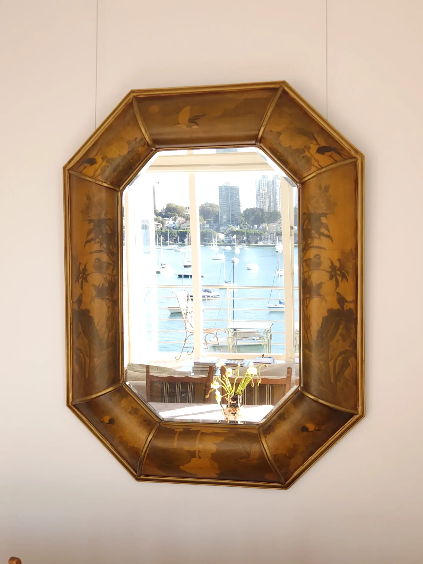 Octagonal chinoiserie mirror
