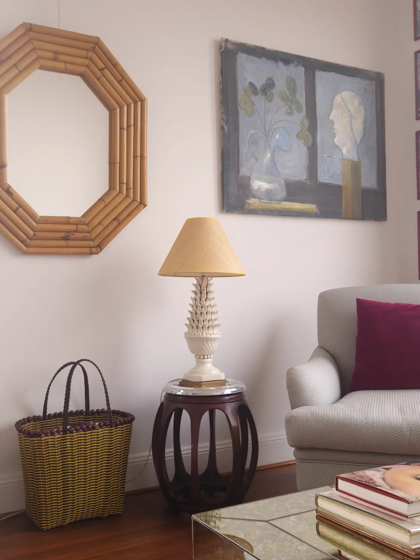 Octagonal bamboo mirror
